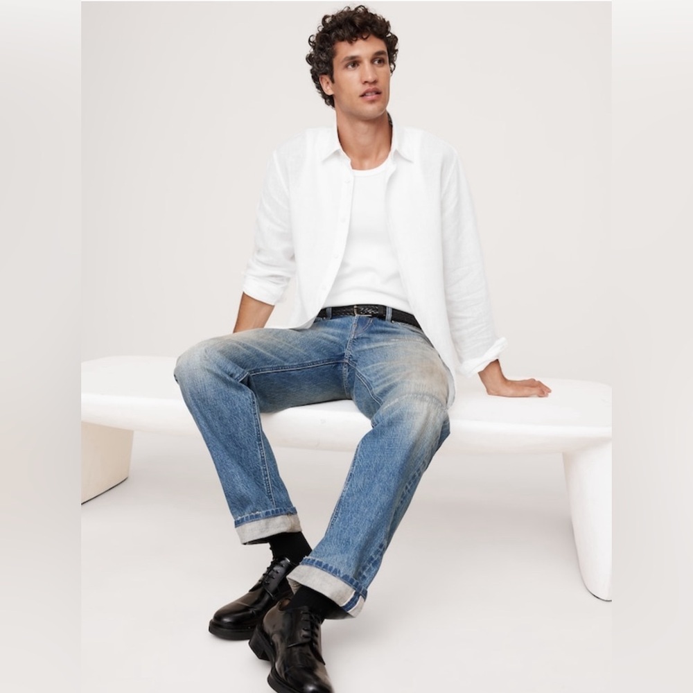Nwt Banana Republic Slim Fit Linen White Shirt Men’s Sz M/Tall (#804341)